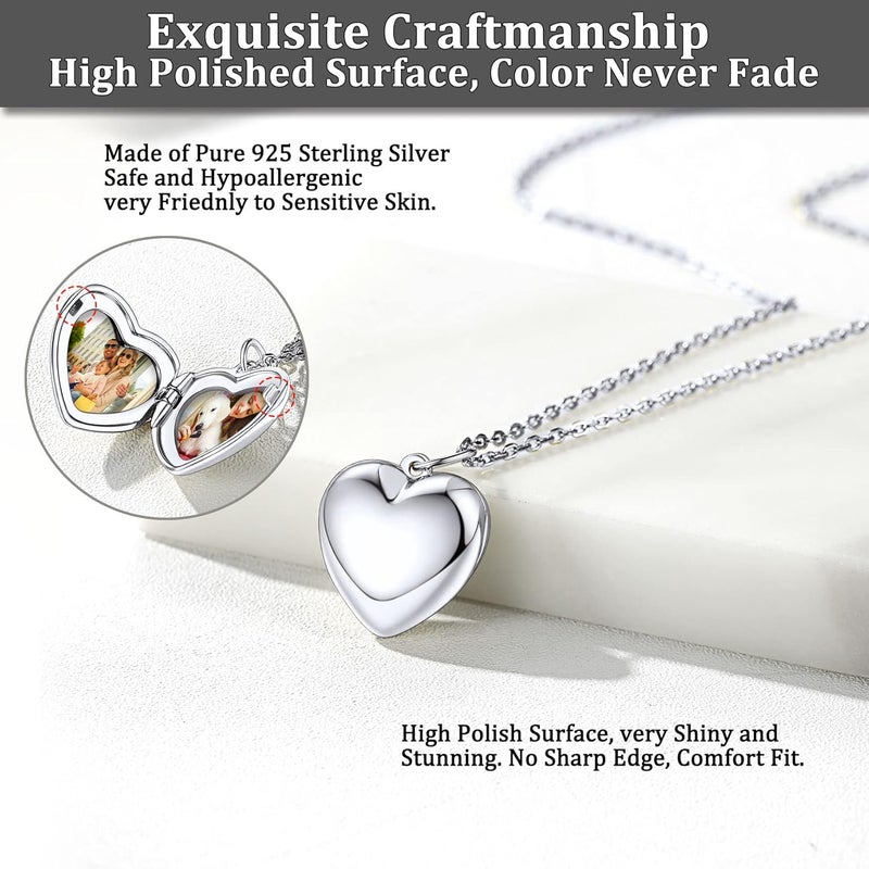 Bestyle Sterling Silver Heart Locket Necklace for Women, Dainty Cute Small Heart Locket Pendant in Gold/Rose Gold/Silver, Love Statement Jewelry Gift for Mother Wife - Image 4